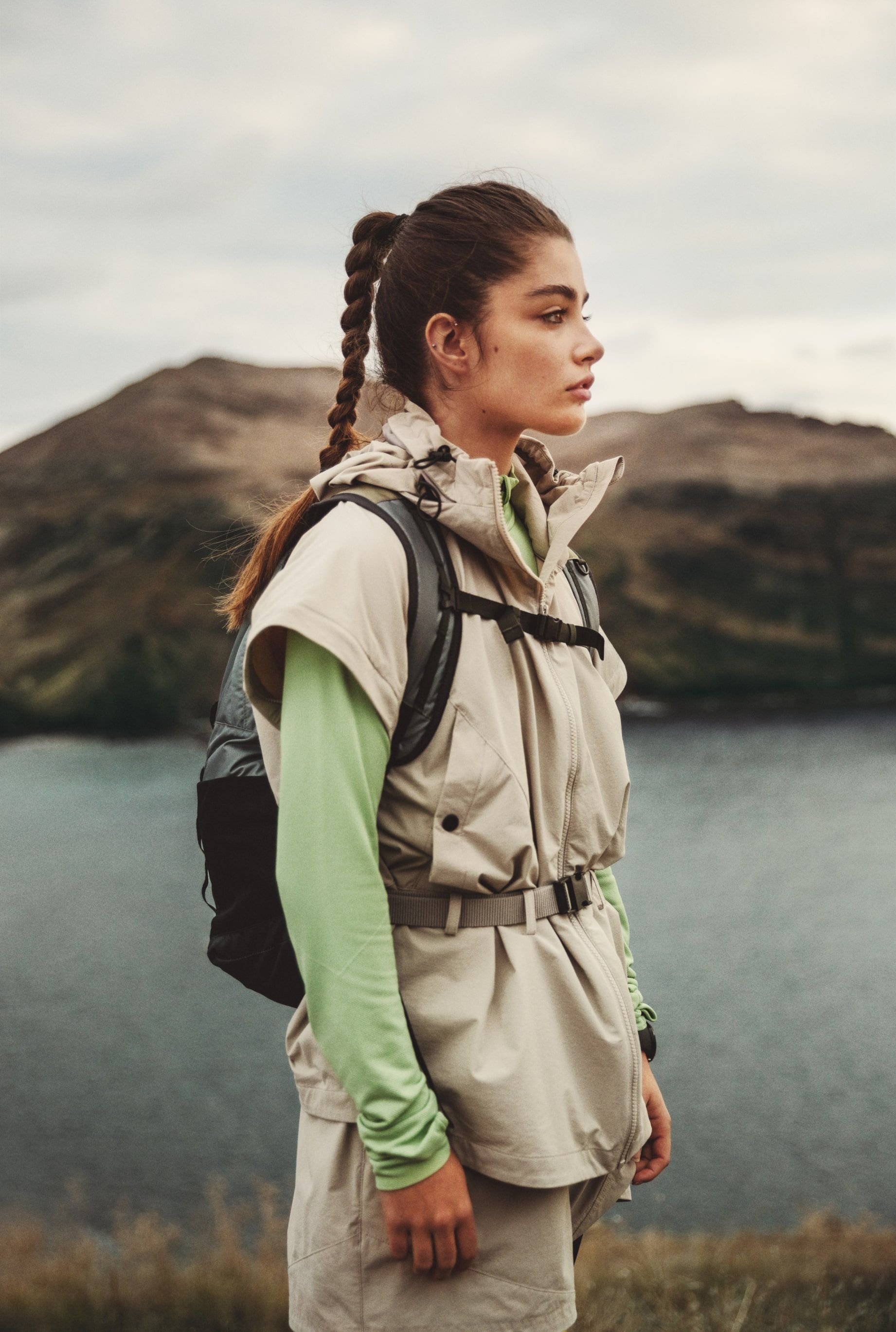 Portrait image from the Head into space concept, second of a pair showing H&M trailwear outdoors