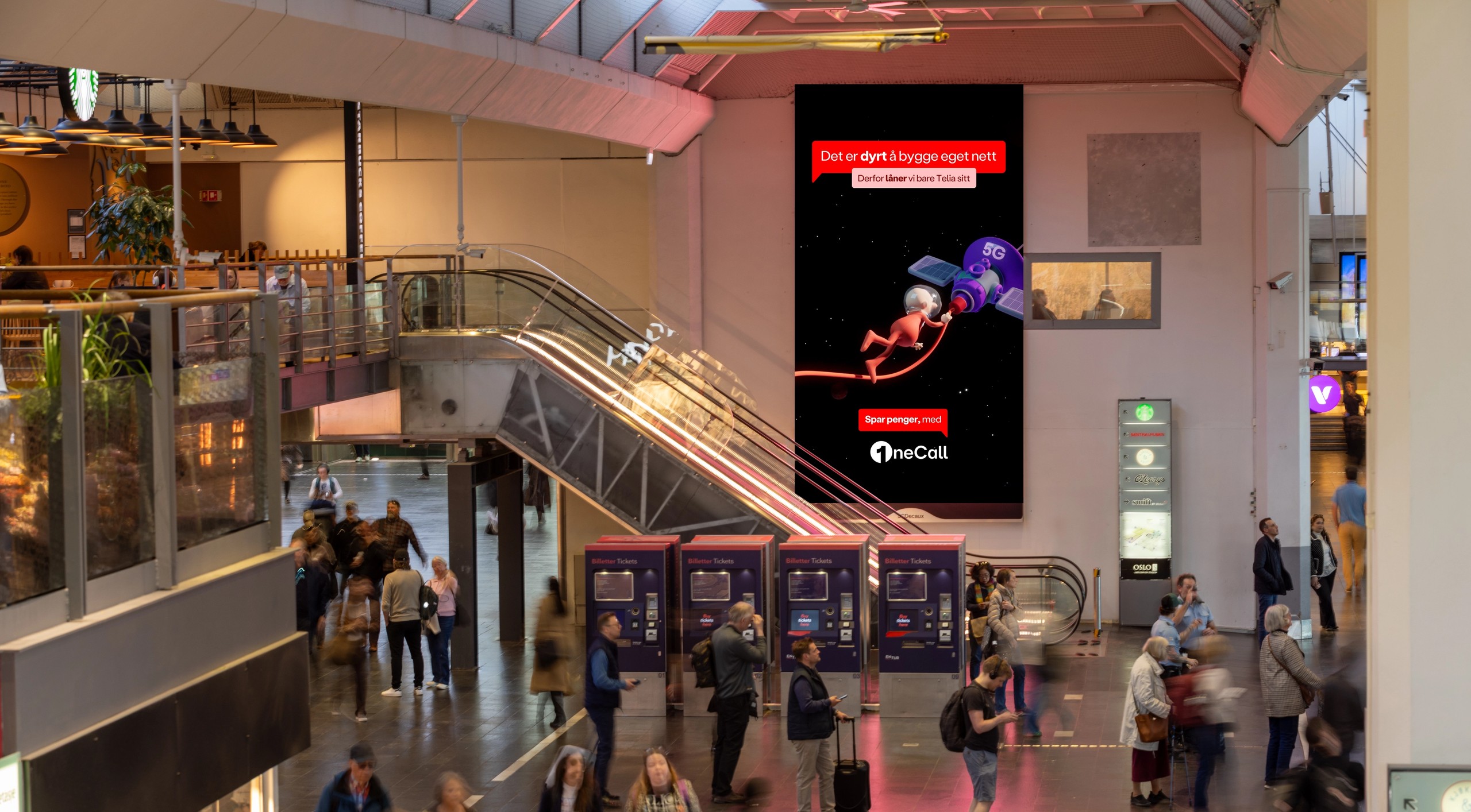 A dark, moody product mockup render for OneCall's animated advertising campaign, with the brand's price positioning visualised as part of the animated universe.