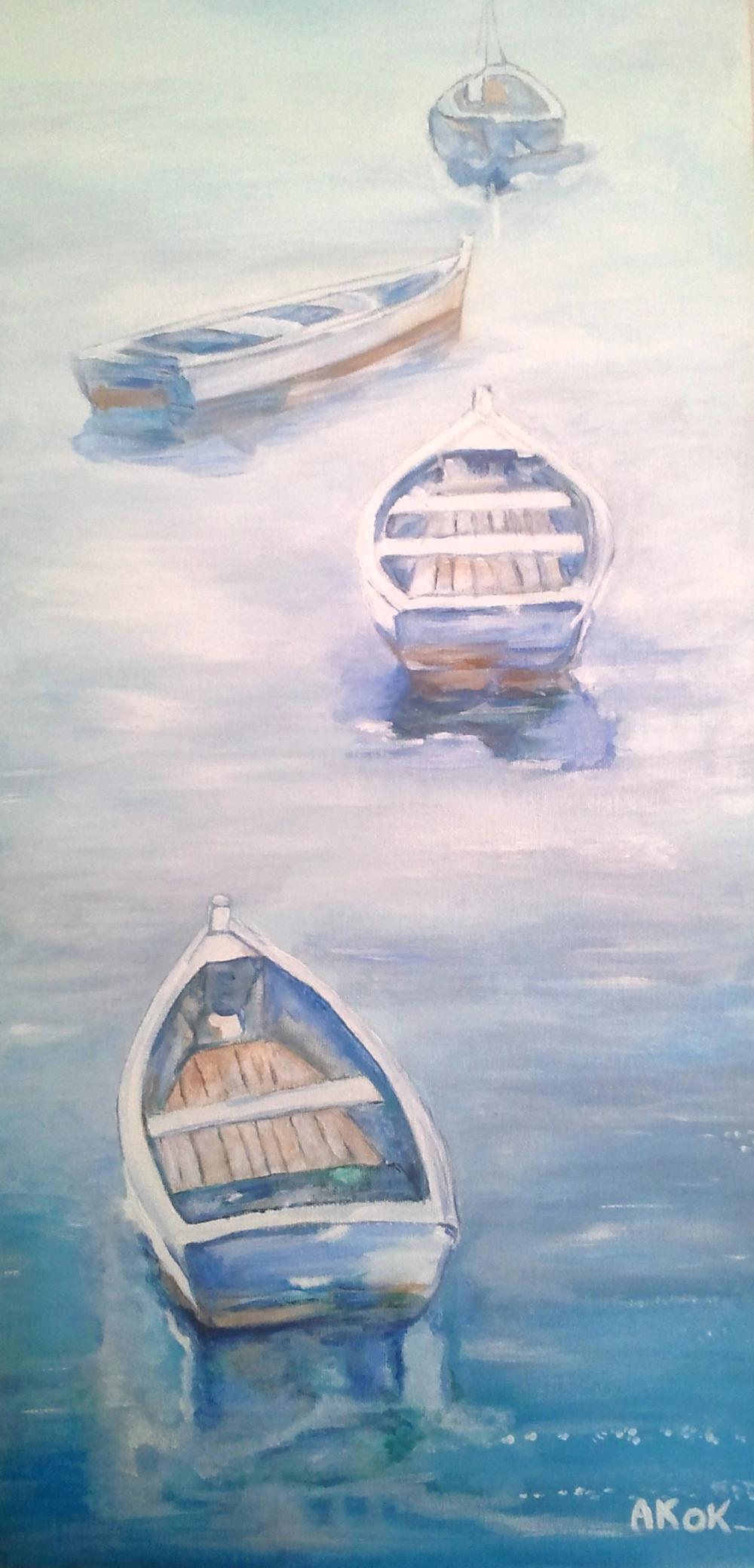 Barques au mouillage — Acrylique sur toile