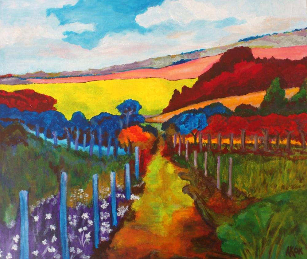 Campagne colorée — Acrylique sur toile