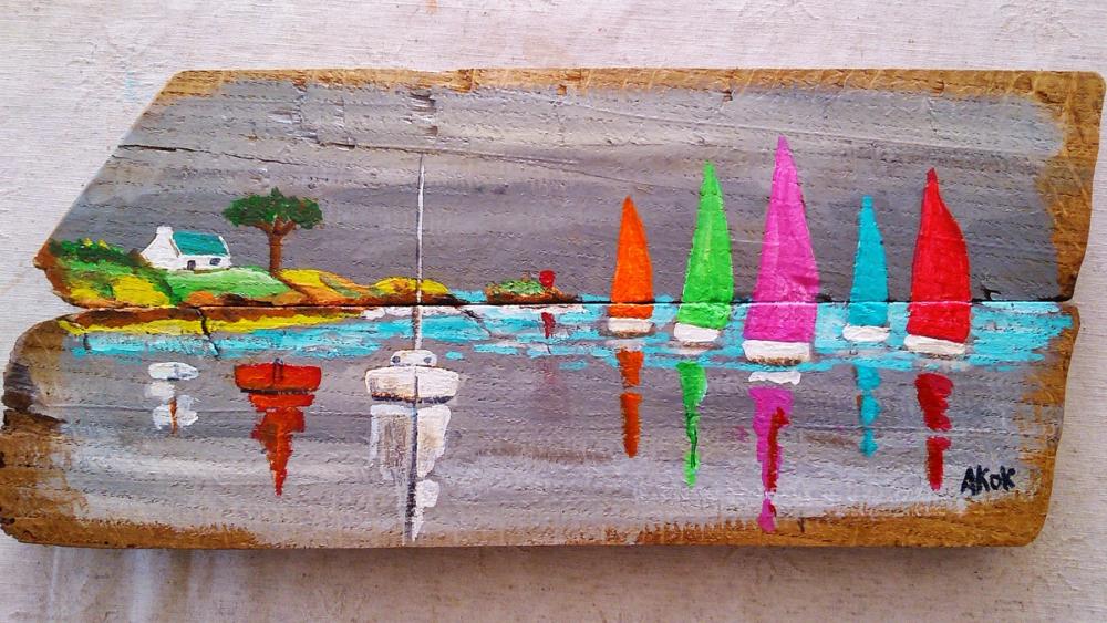 Régate grise sur Bois — Acrylique sur toile