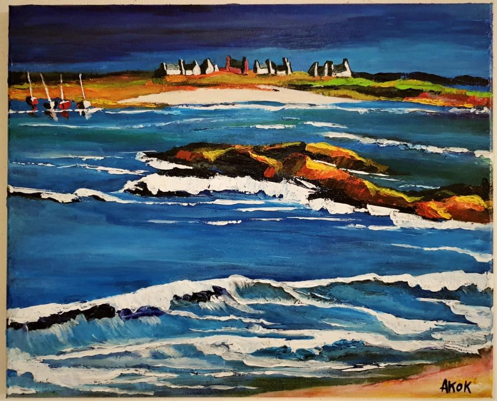 Côte Bretonne à la tombée de la nuit — Acrylique sur toile