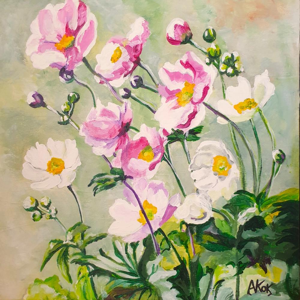 Les Cosmos de Marie, 300x300 (Cotterill Anne) — Acrylique sur toile