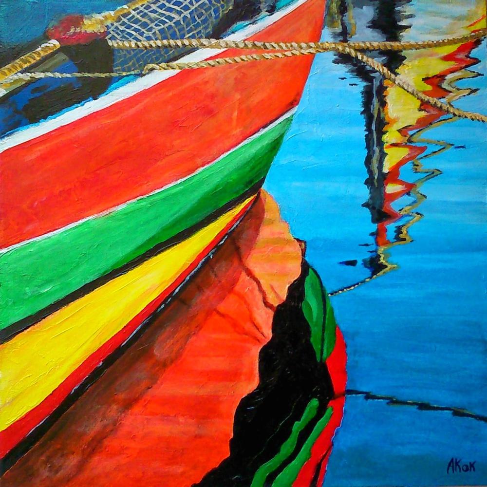 La barque Arc en Ciel — Acrylique sur toile
