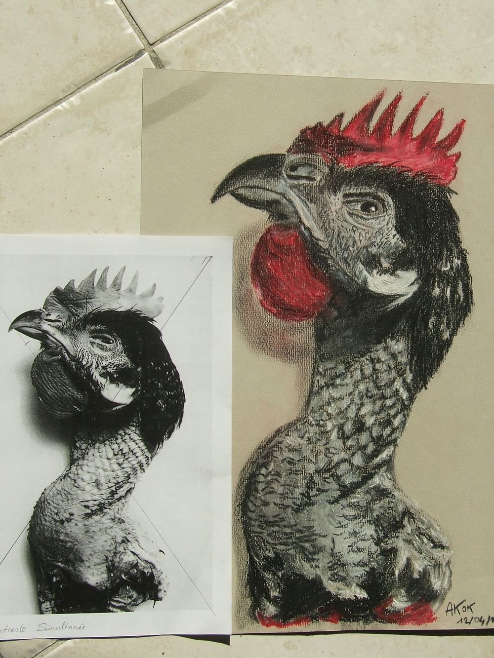 Le coq, contraste simultanée au pastel — Acrylique sur toile