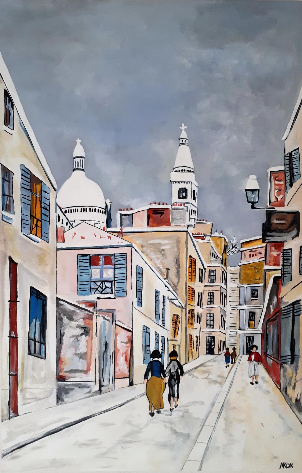 Sacré-Coeur et Passage Cottin — Acrylique sur toile
