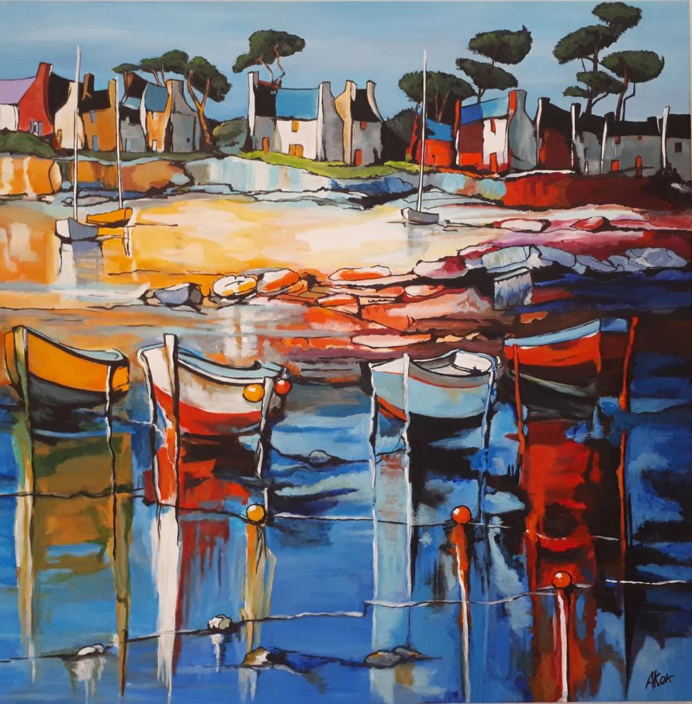 La Plage aux rochers — Acrylique sur toile