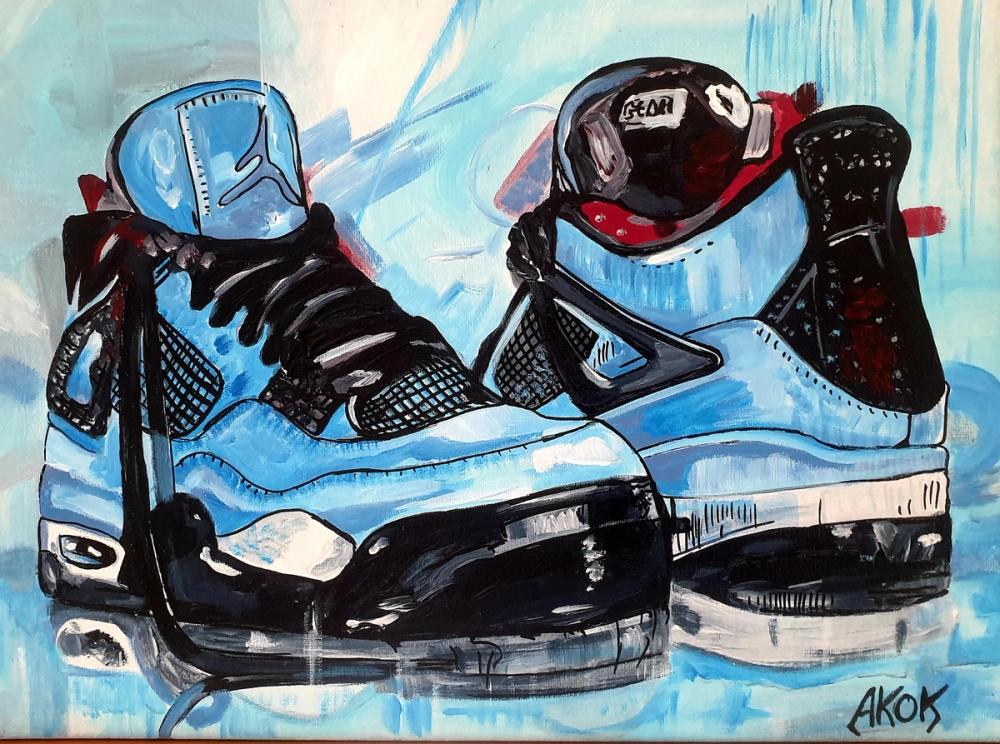 Mes BASKETS BLEUES - — Acrylique sur toile