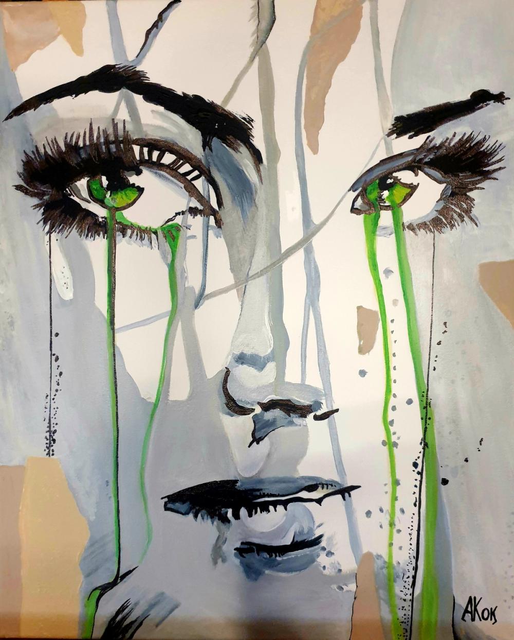 Portrait Vert — Acrylique sur toile