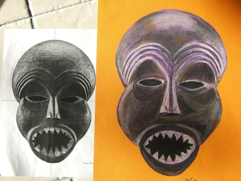 Masque Africain au pastel sec — Acrylique sur toile