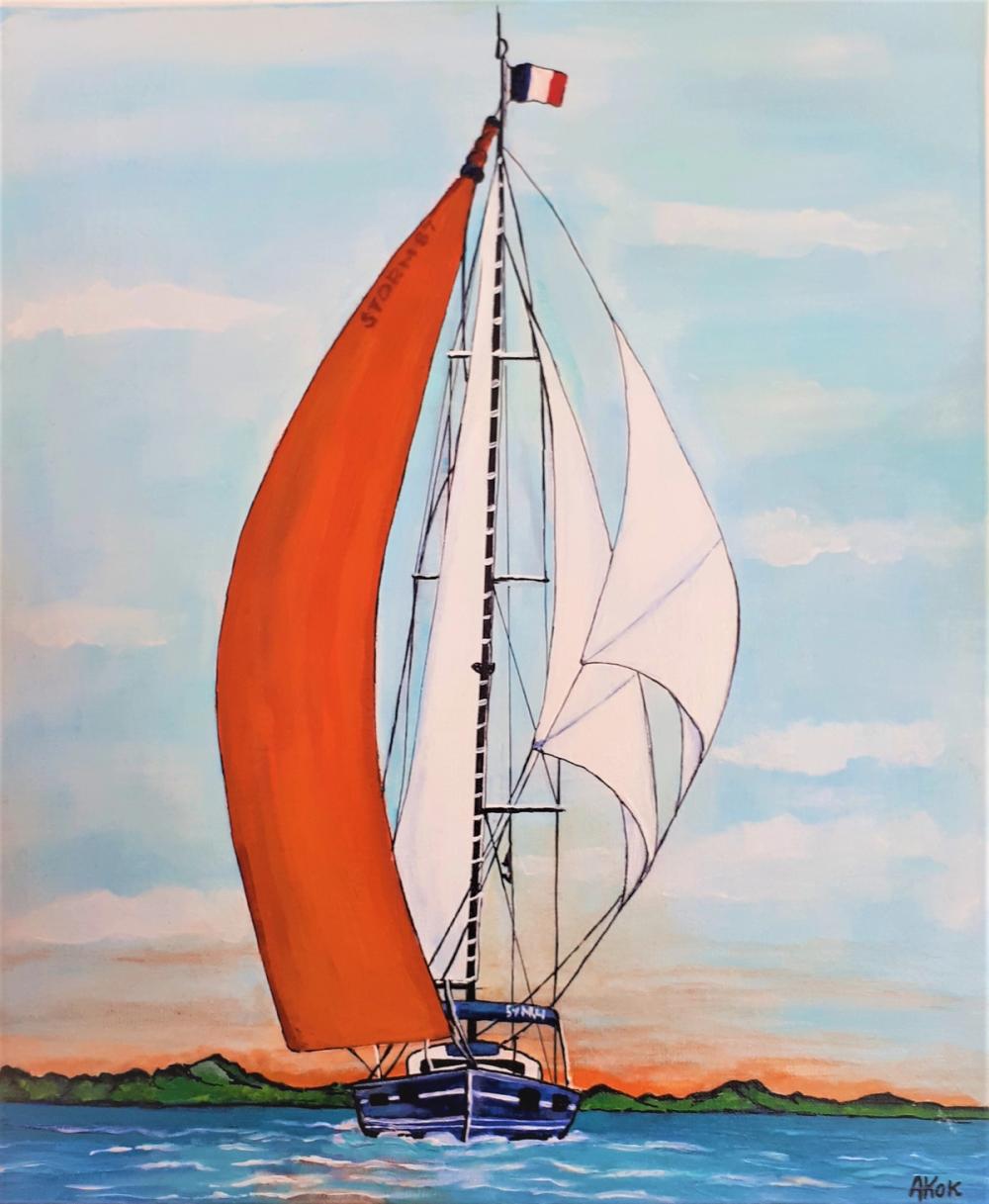 Voilier aux Antilles — Acrylique sur toile