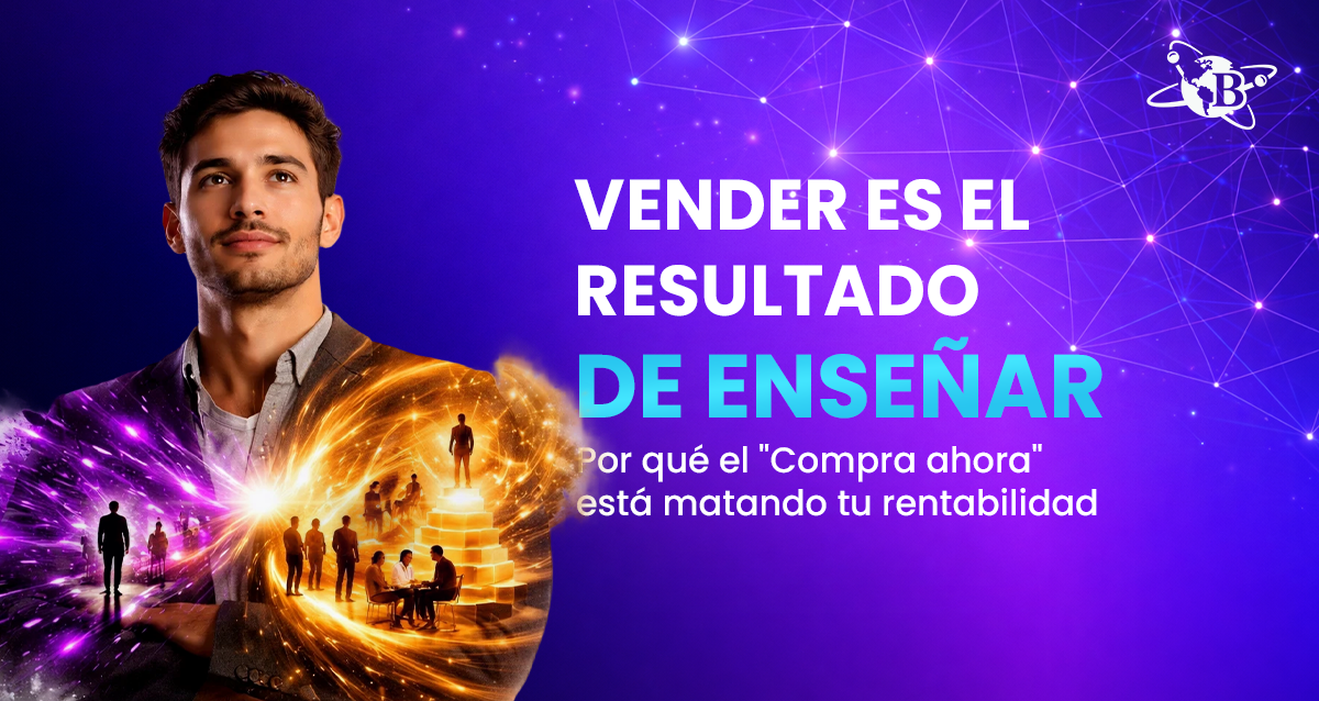 Concepto de marketing educativo y autoridad digital para Bliones, mostrando cómo la enseñanza genera confianza en el cliente.