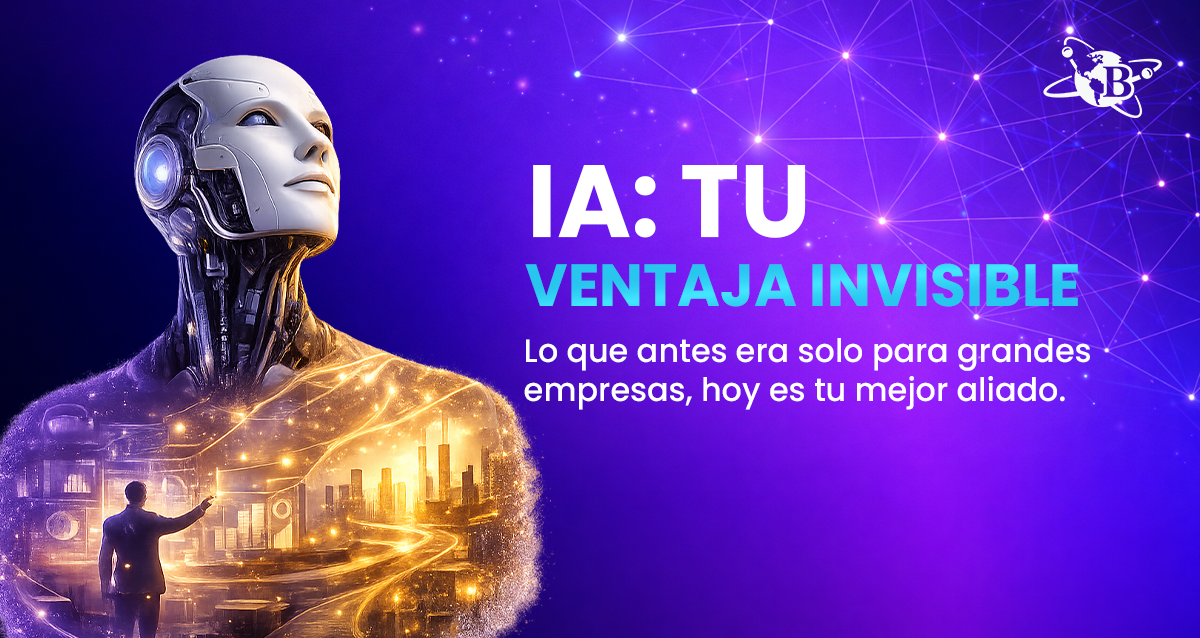 Emprendedor utilizando herramientas de inteligencia artificial para organizar su estrategia de negocio, estilo Bliones.