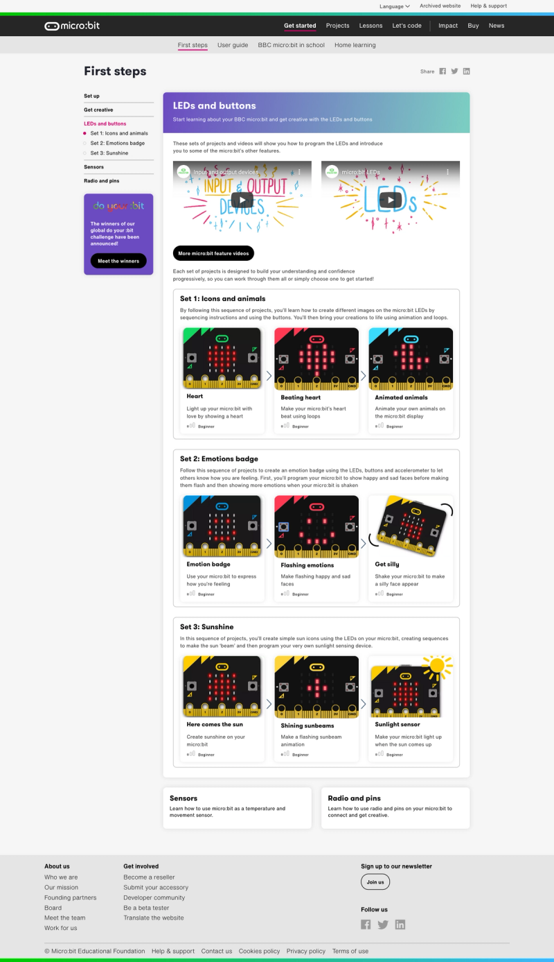 Screenshot of microbit.org First Steps page