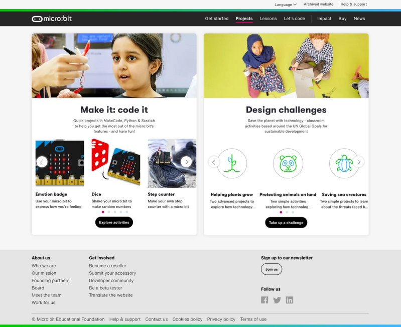 Screenshot of microbit.org Projects page