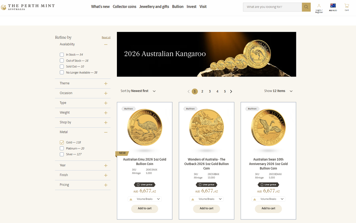 Perth Mint Shop: https://www.perthmint.com/shop/bullion (11.05.2026)