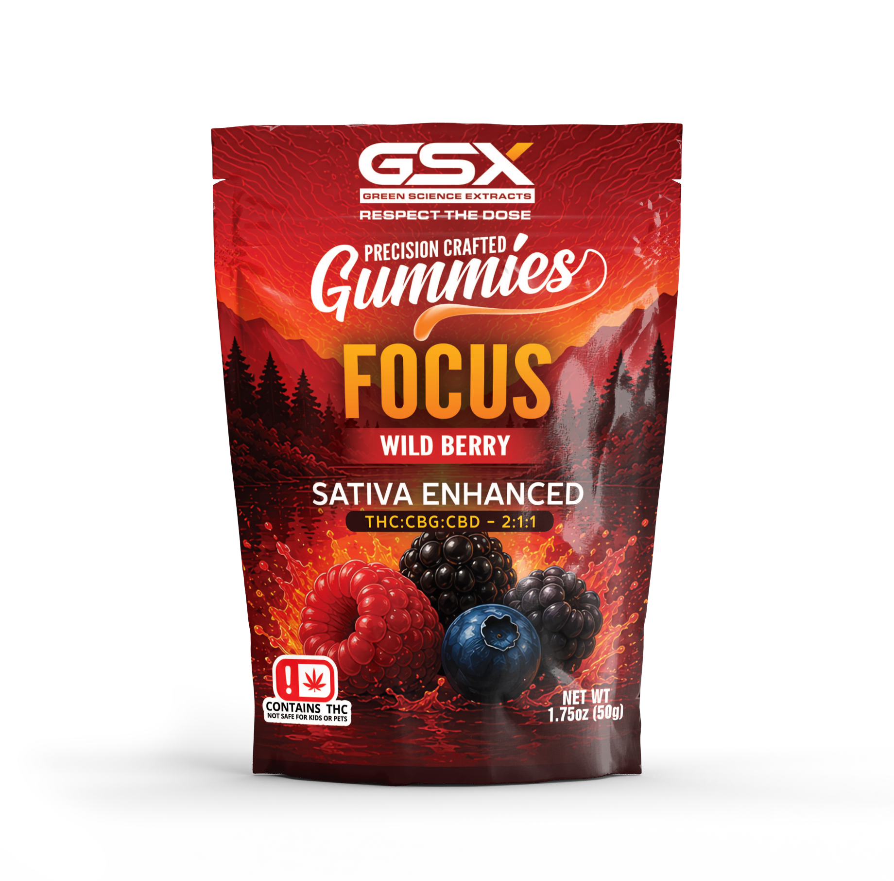 GSX Precision Crafted Gummies, Focus, Wild Berry package