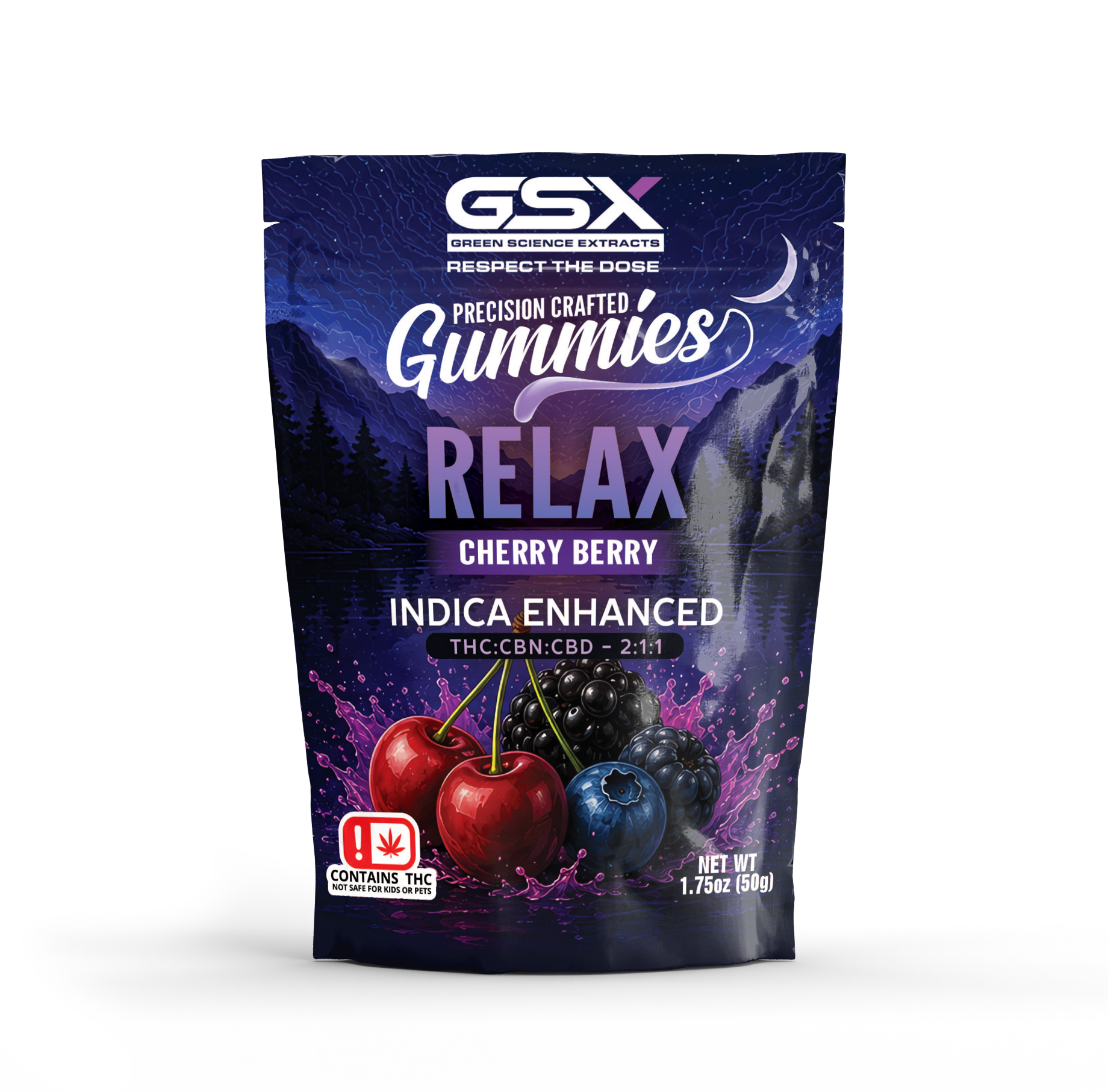 GSX Precision Crafted Gummies, Relax, Cherry Berry package