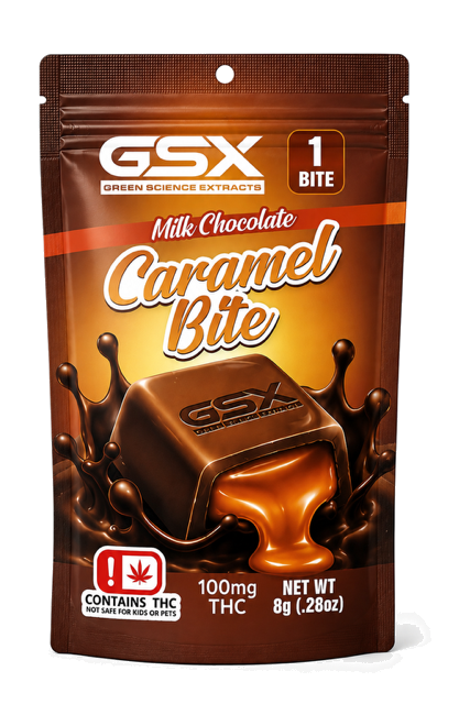 GSX Milk Chocolate Caramel Bite, single-serve pouch