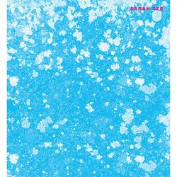 A book cover printed in sky blue with texture resembling lichen. Magenta text in all caps at the top-right of the cover reads "Sarah Sze"
