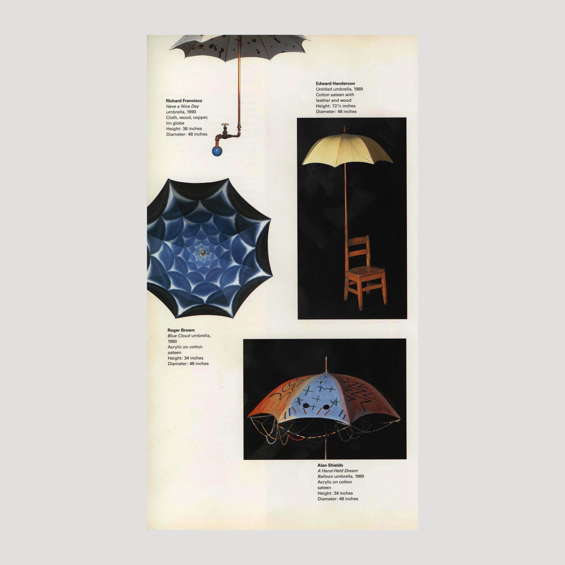 A one-page preview featuring four whimsically designed and inventive umbrellas.