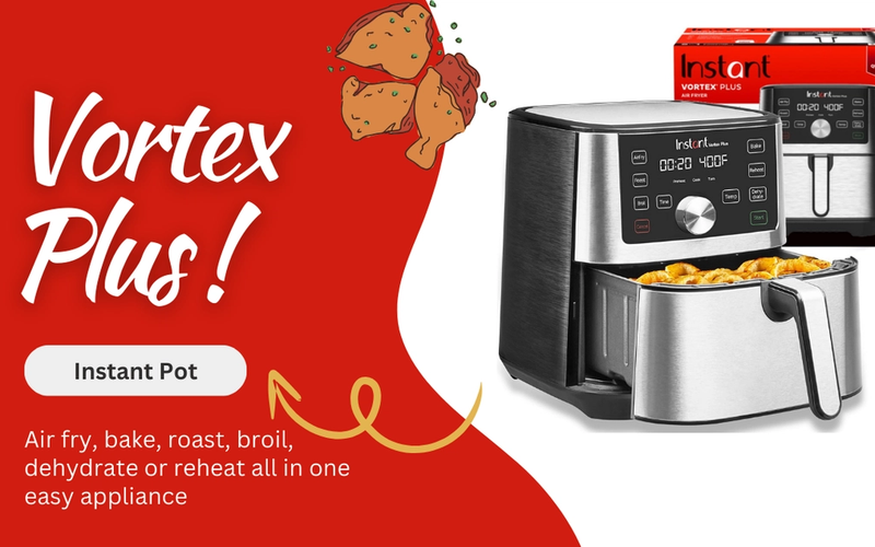 Instant Pot Vortex Plus 4-Qt Stainless Steel Air Fryer – 6-in-1 with Custom Smart Programs & Touchscreen