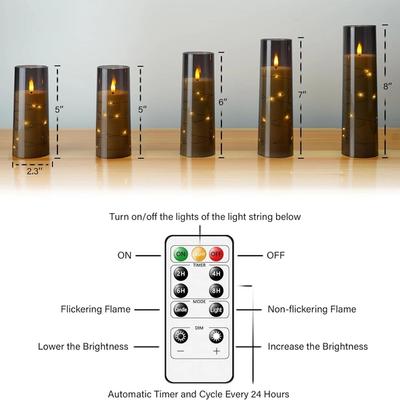 kakoya Grey Flameless Candles with Embedded String Lights (Set of 5) view 2