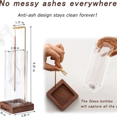 CEREMONY Wooden Incense Holder with Glass Ash Catcher view 3