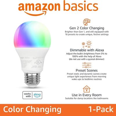 Amazon Basics Smart A19 LED Light Bulb, Color Changing view 1