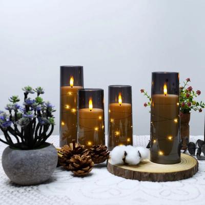 kakoya Grey Flameless Candles with Embedded String Lights (Set of 5) view 1