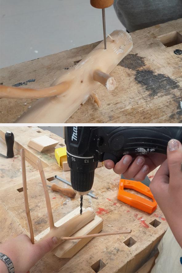 markerer med syl og borrer