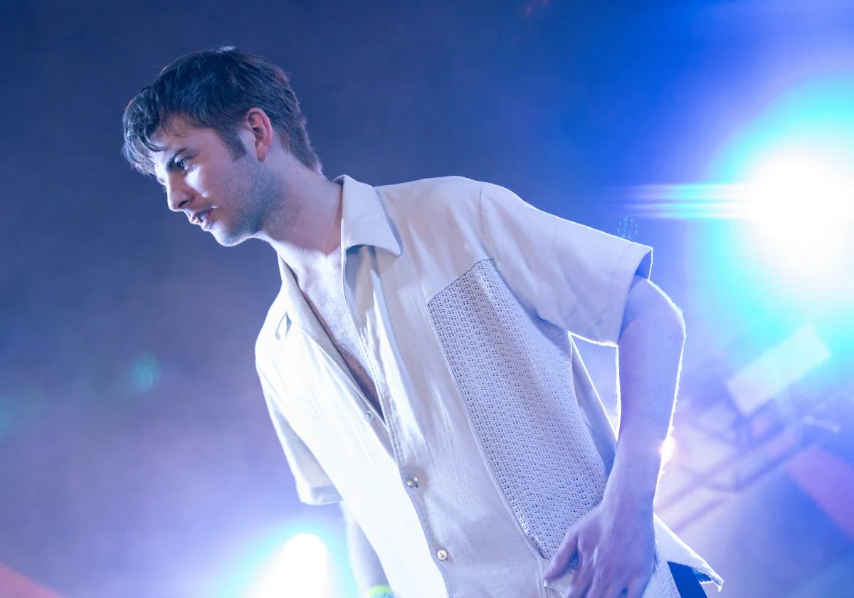 Grian Chatten of Fontaines D.C. performing at Glastonbury Festival in 2019