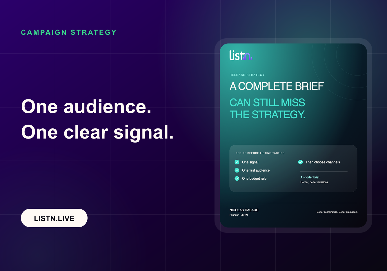 Music Campaign Brief Template: Signal, Audience and Budget — LISTN practical guide