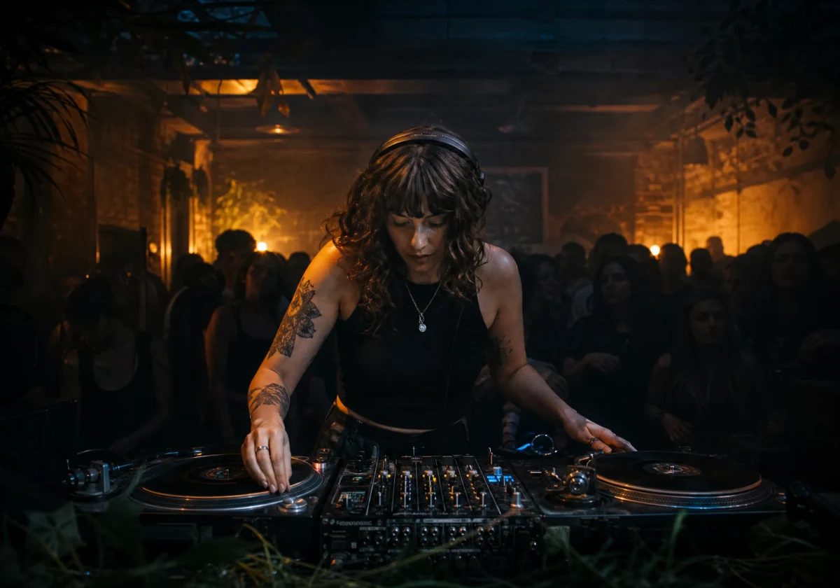 Anonymous jungle DJ performing in an intimate London warehouse club