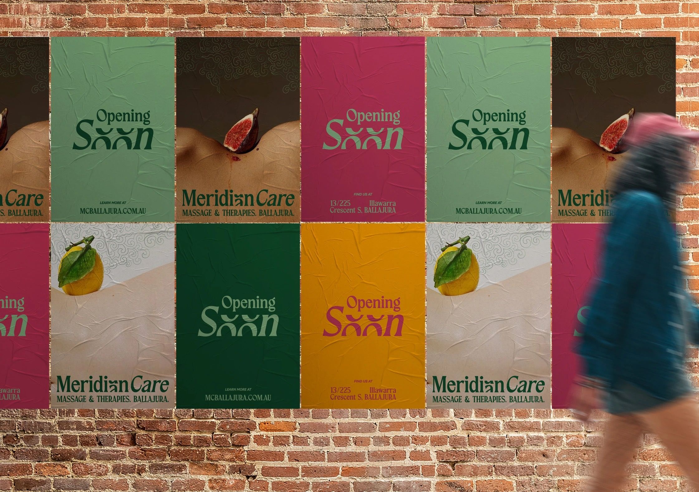 ‘Opening Soon’ poster series on a brick wall