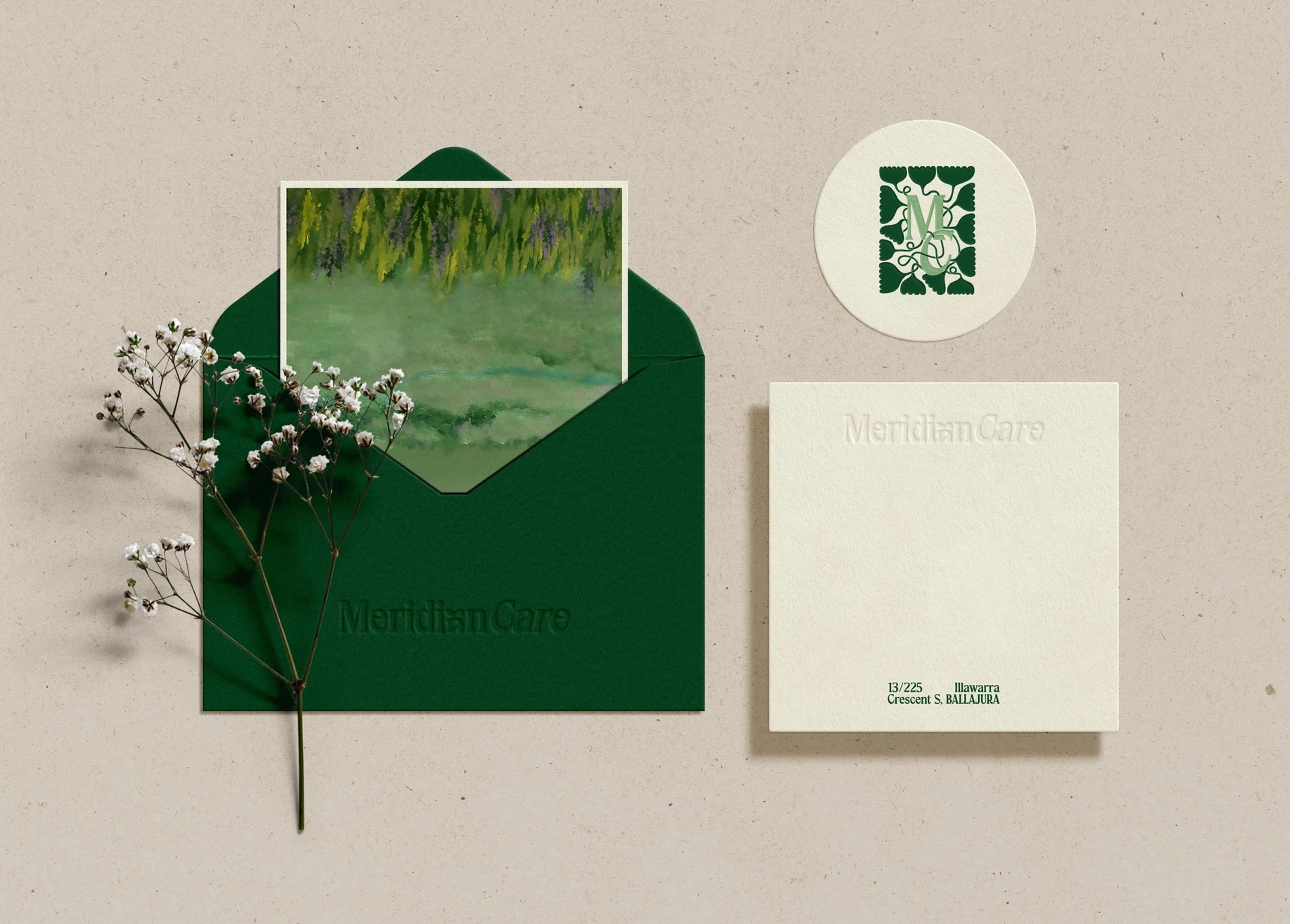 Meridian Care stationery and envelope