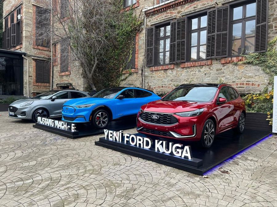 Ford vehicle launch on raised platforms in the courtyard of a historic Istanbul venue
