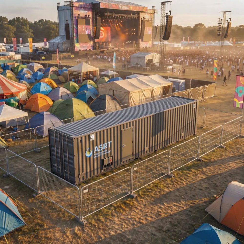 ASRT container fenced off beside the campground at a music festival