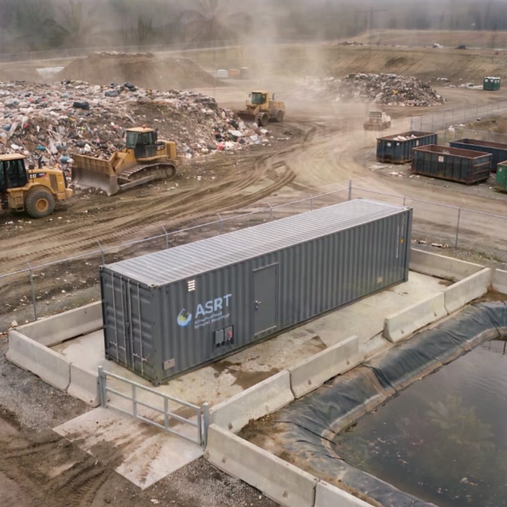 ASRT container on a lined containment pad treating landfill leachate