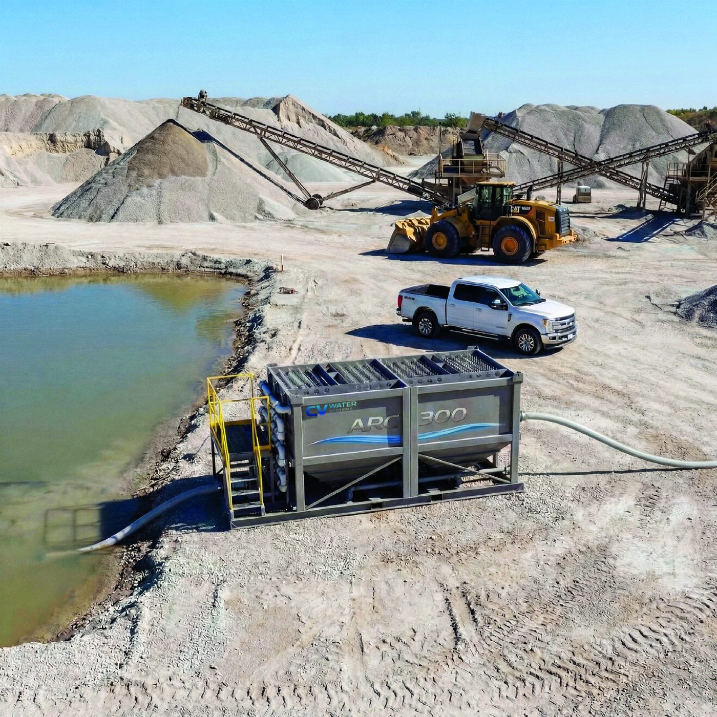 ARC 300 mobile clarification unit operating beside a runoff pond at an aggregate site