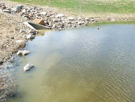 The stormwater pond inlet at Summerwood, lined with rip-rap