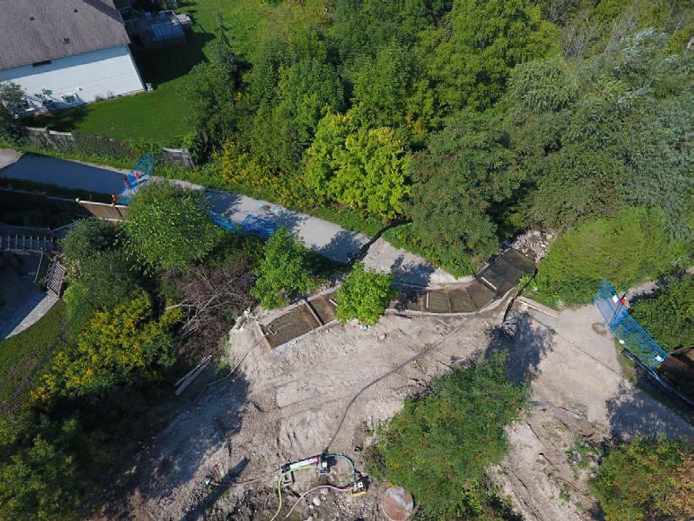 Aerial view of City of Waterloo Pond 53 with the treated-jute lined dewatering ditch