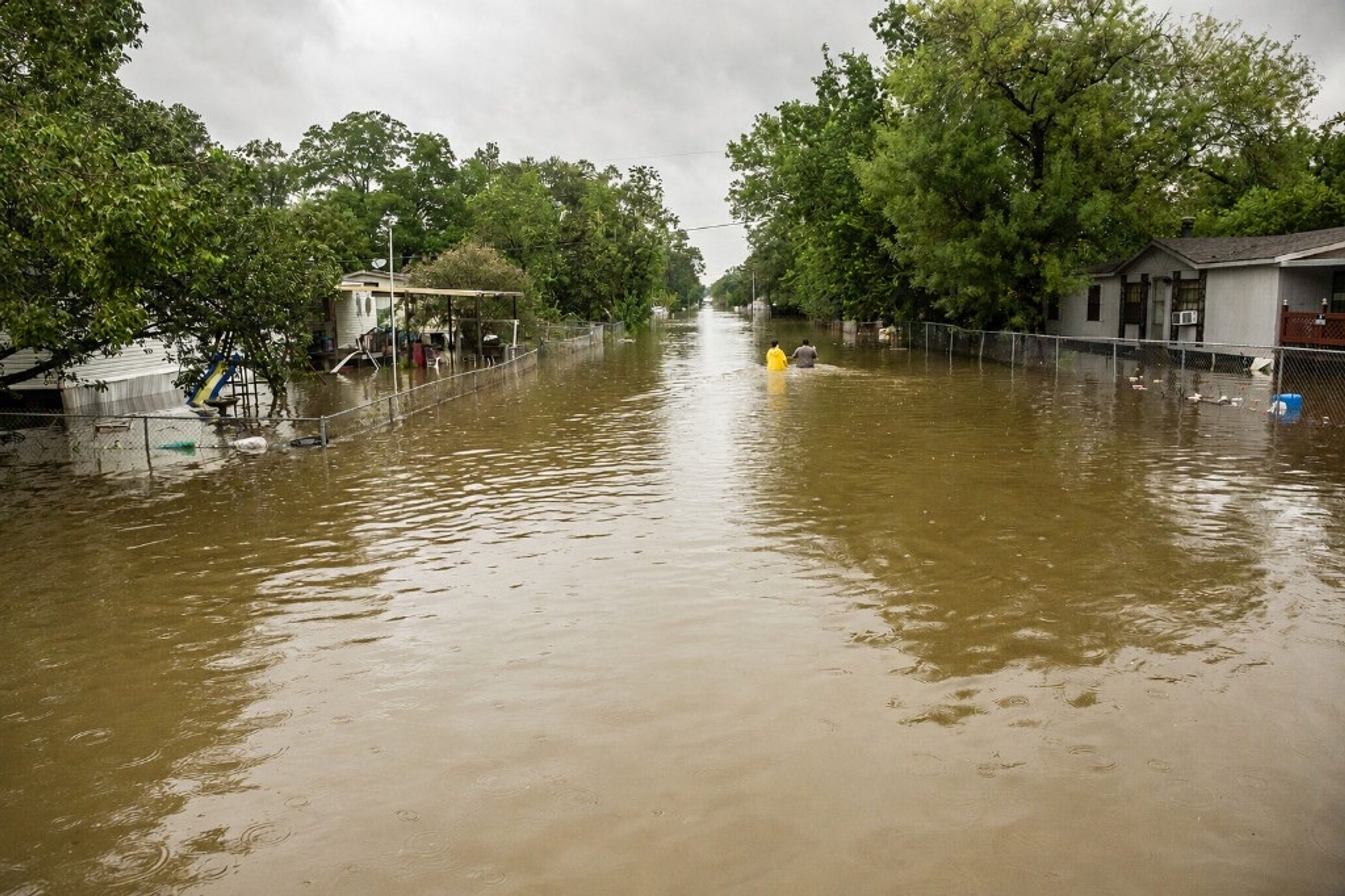 Stormwater outfall during a high-flow event requiring emergency clarification