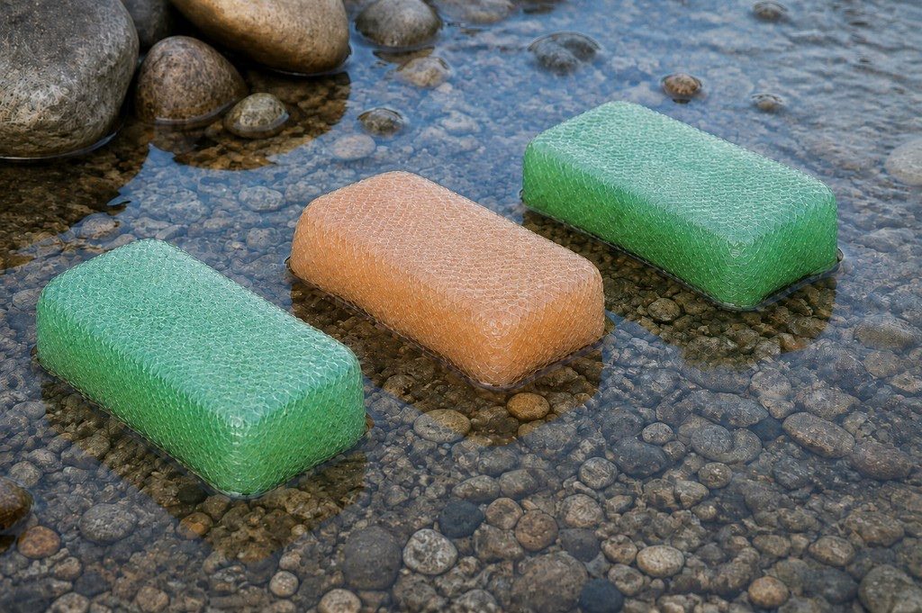Clearflow Cationic Neutralizer 369 gel blocks in a rocky stream
