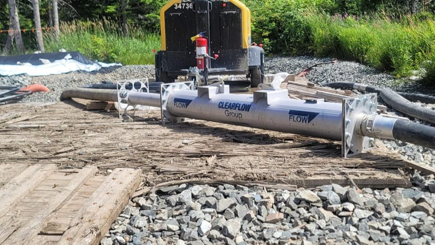 Clearflow Gel Flocculant Reactors plumbed in line on the pipeline right of way