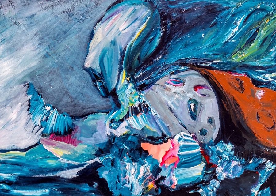 Archangel dragging a blind owl across the red sea