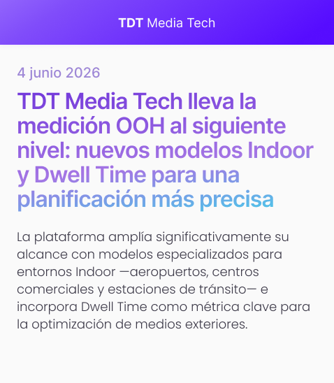 TDT Media Tech lleva la medición OOH al siguiente nivel: nuevos modelos Indoor y Dwell Time para una planificación más precisa
