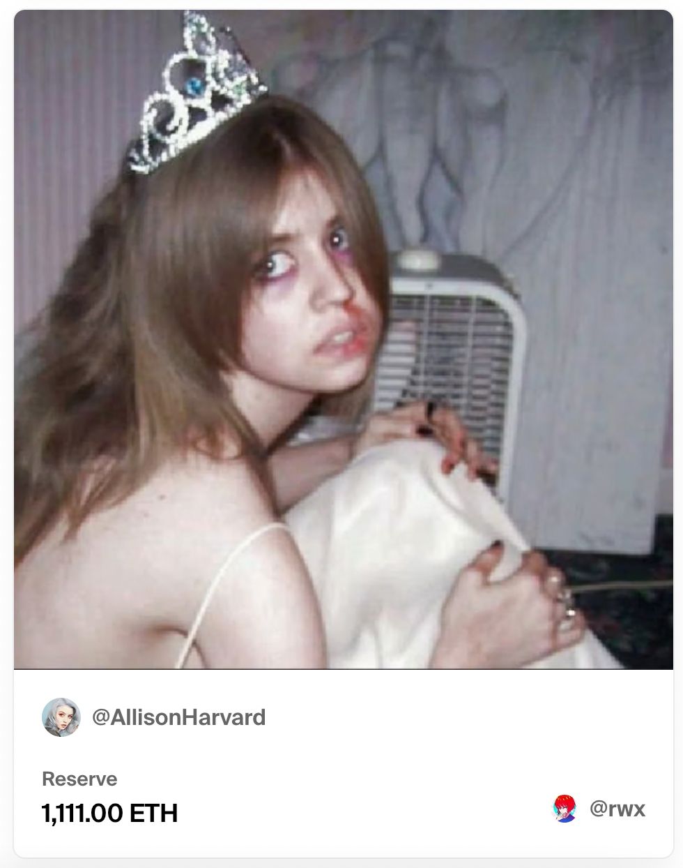 Allison’s Harvard self-portrait NFT artwork was previously sold for 3.3333 ETH ($9601.649). Source: foundation.app/@allisonharvard. A screenshot by To The Moon