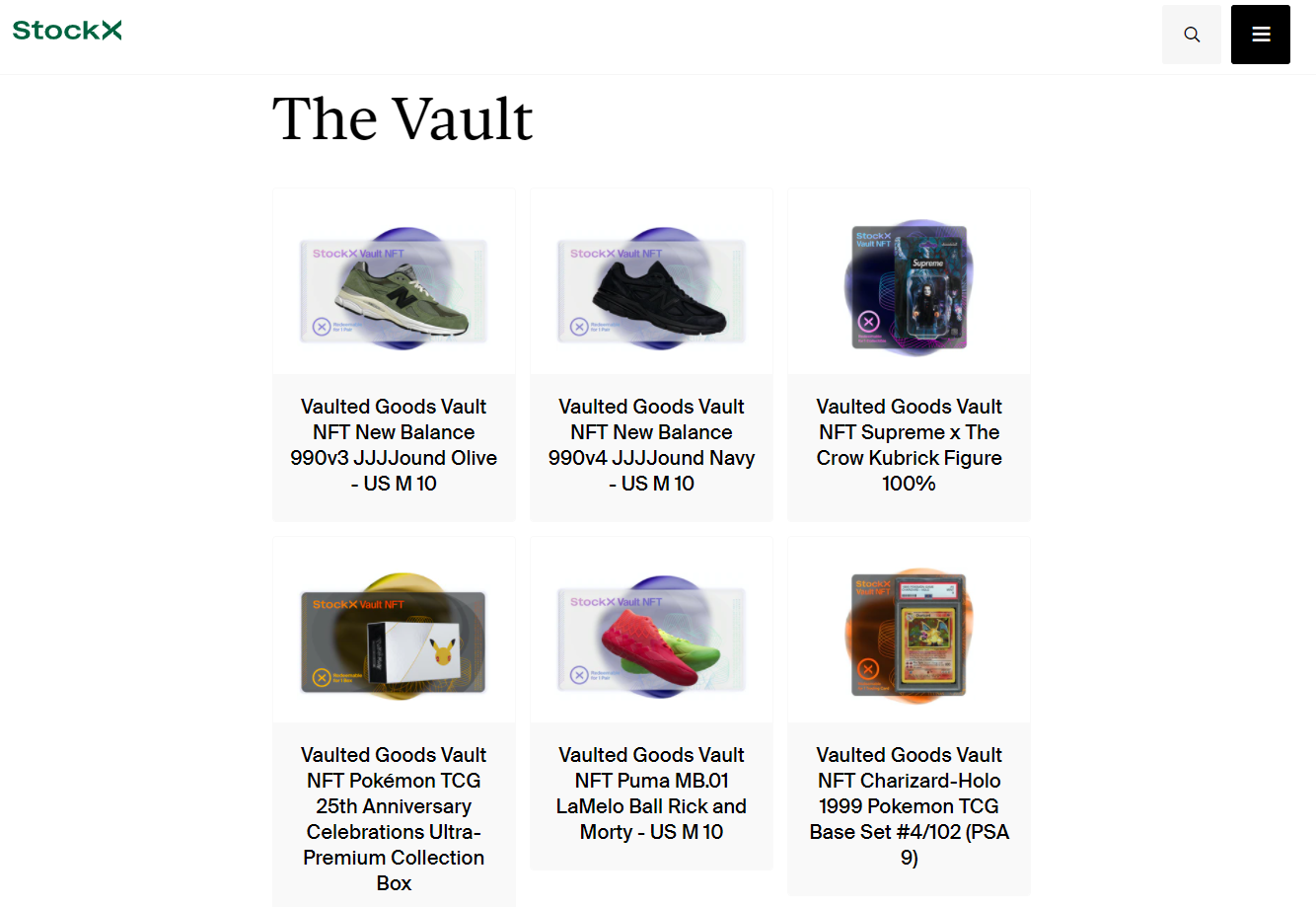 StockX Vault NFT collection. Source: stockx.com