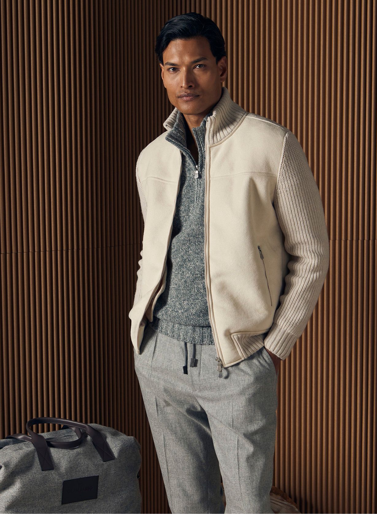 Gran Sasso Alcantara Faux Shearling Jacket - Panna